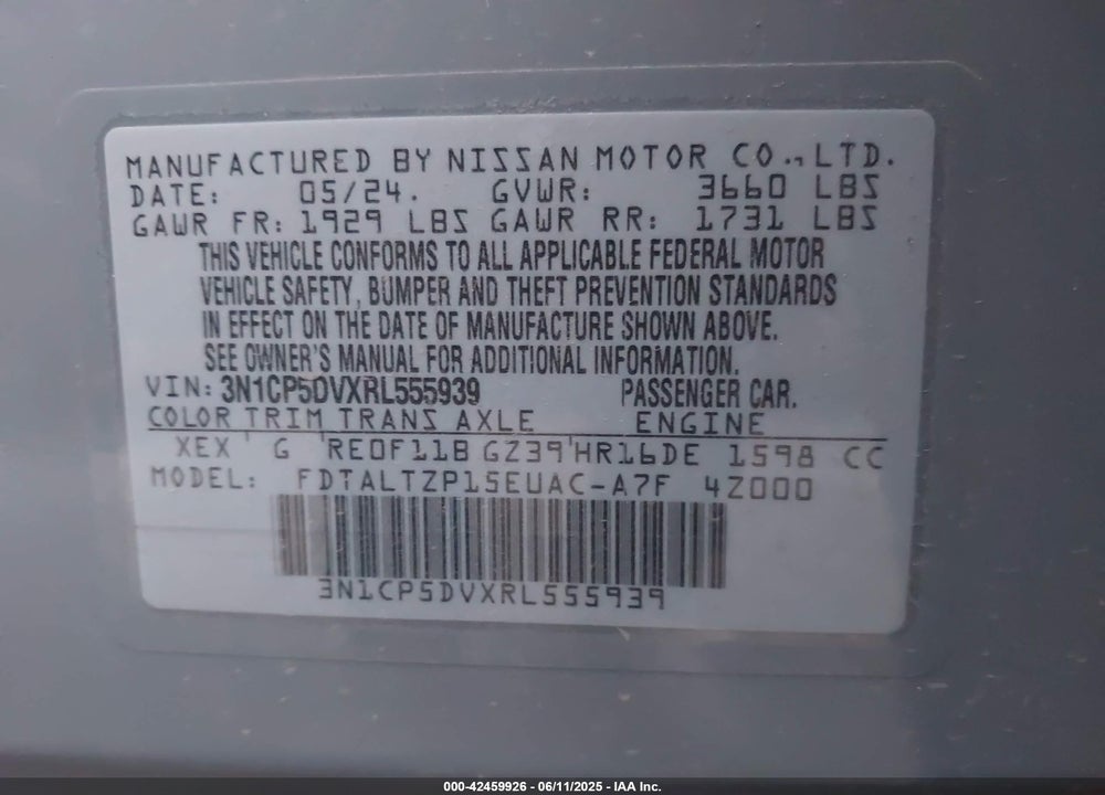 2024 NISSAN KICKS VIN: 3N1CP5DVXRL555939