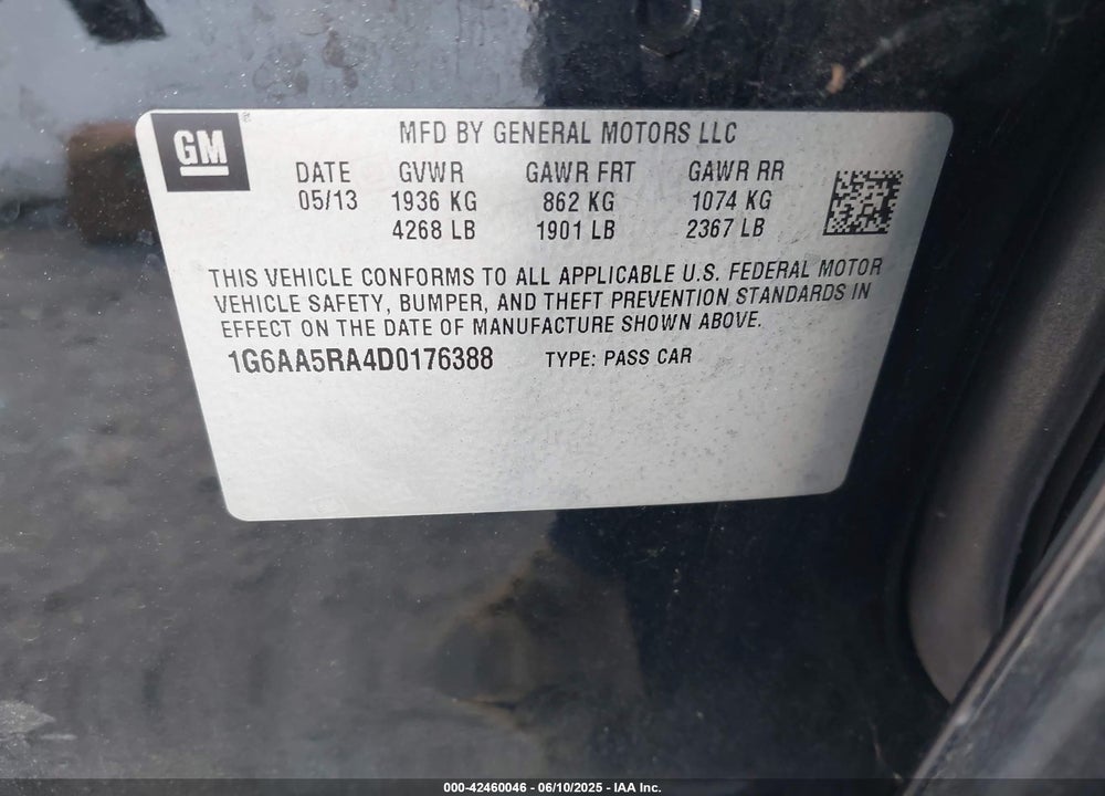 2013 CADILLAC ATS STANDARD VIN: 1G6AA5RA4D0176388