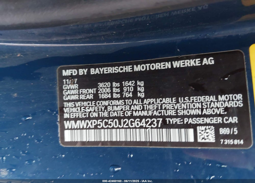 2018 MINI COOPER VIN: WMWXP5C50J2G64237