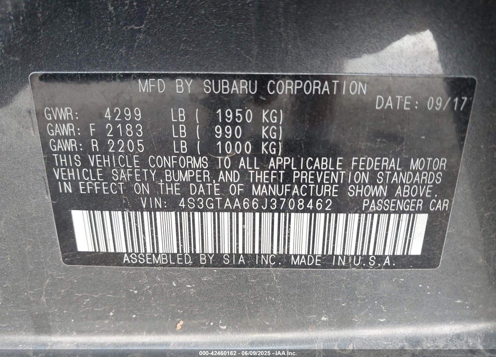 2018 SUBARU IMPREZA VIN: 4S3GTAA66J3708462