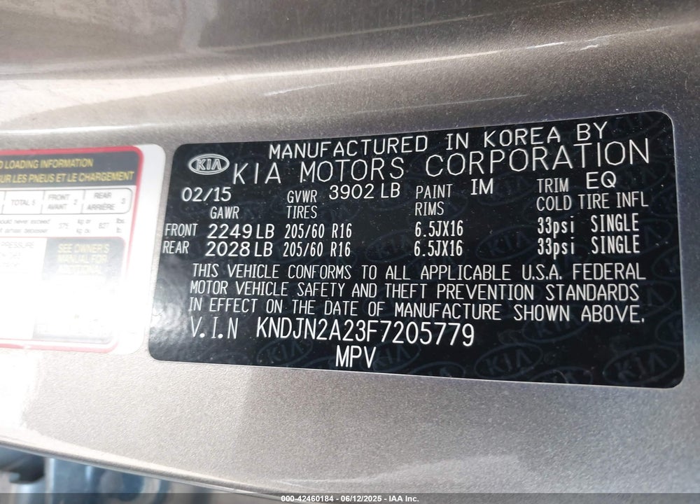 2015 KIA SOUL VIN: KNDJN2A23F7205779