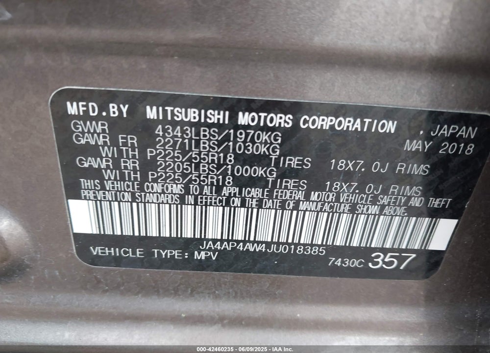 2018 MITSUBISHI OUTLANDER SPORT VIN: JA4AP4AW4JU018385