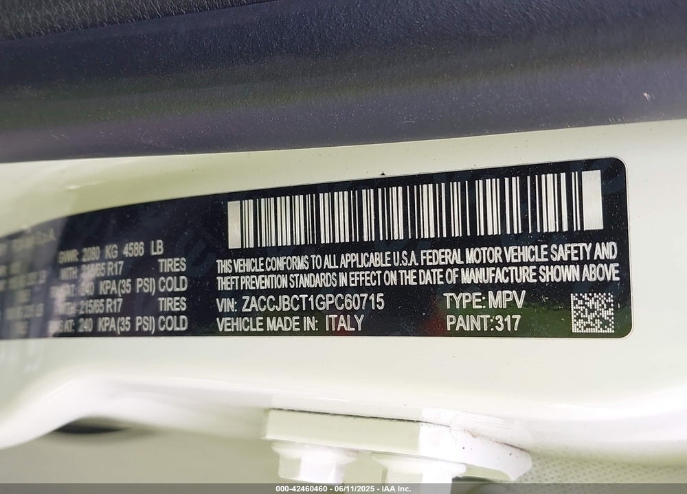 2016 JEEP RENEGADE VIN: ZACCJBCT1GPC60715