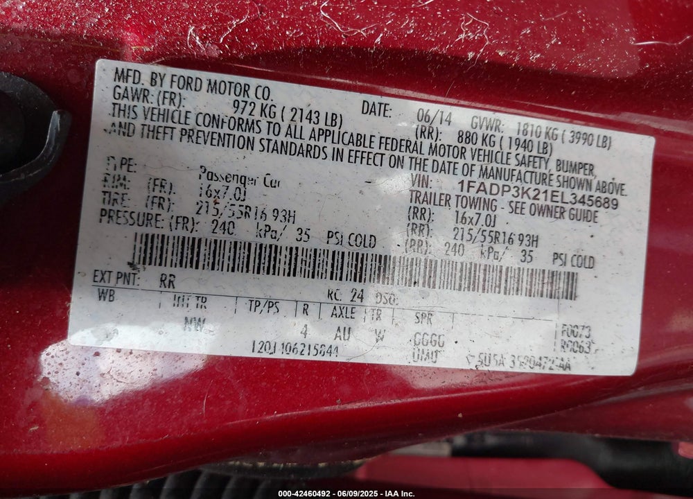 2014 FORD FOCUS SE VIN: 1FADP3K21EL345689