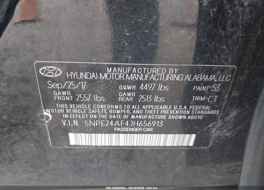 2018 HYUNDAI SONATA VIN: 5NPE24AF4JH656913