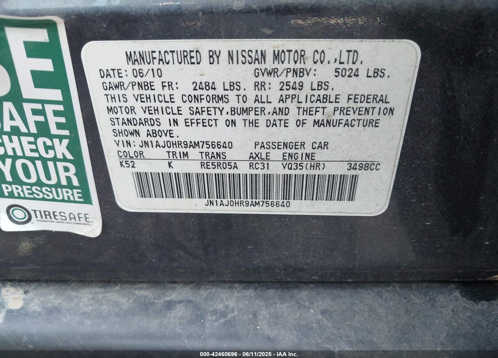 2010 INFINITI EX35 JOURNEY VIN: JN1AJ0HR9AM756640