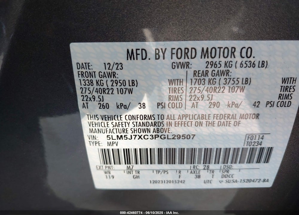 2023 LINCOLN AVIATOR VIN: 5LM5J7XC3PGL29507