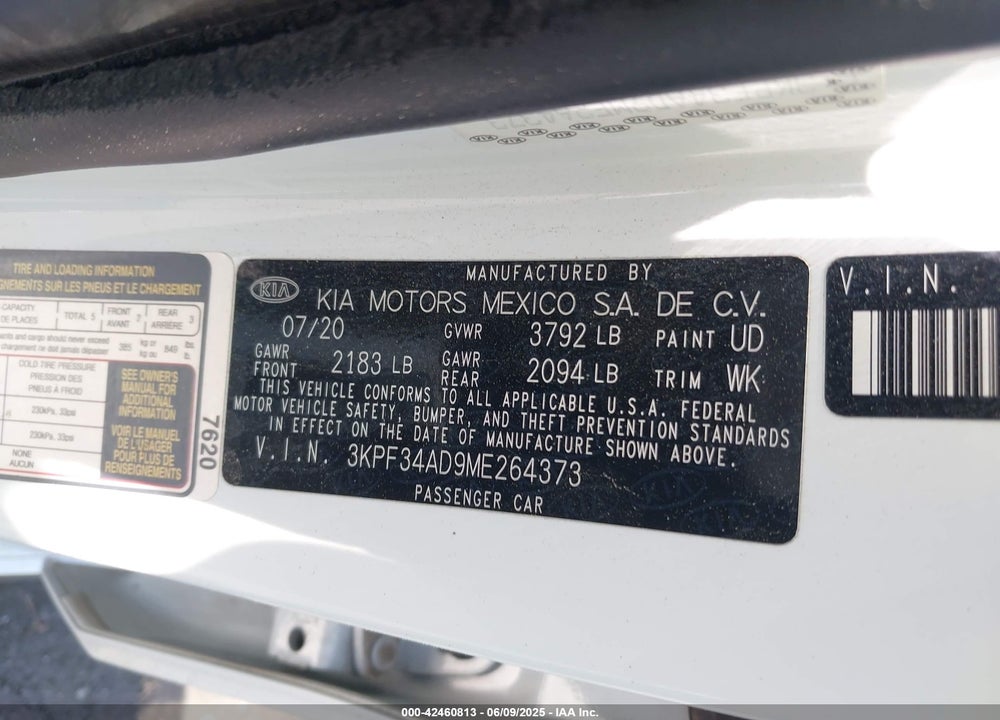 2021 KIA FORTE VIN: 3KPF34AD9ME264373