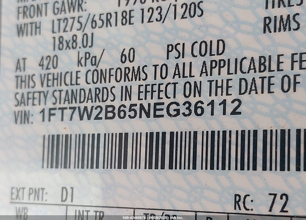 2022 FORD F-250 XLT VIN: 1FT7W2B65NEG36112