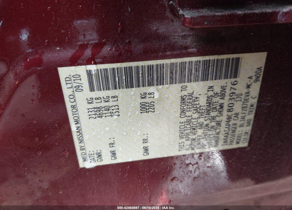 2011 NISSAN MAXIMA 3.5 SV VIN: 1N4AA5AP4BC803976