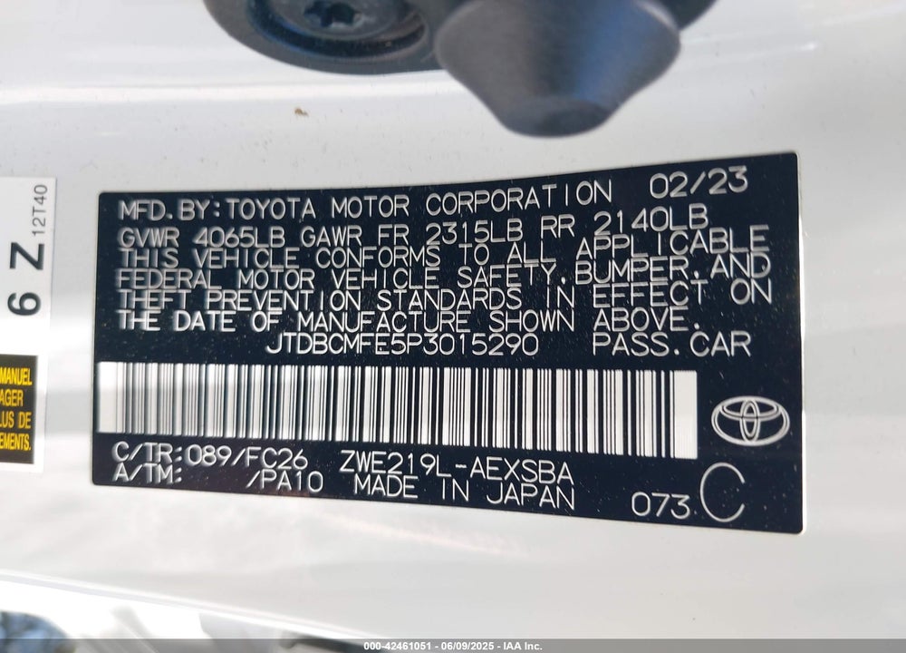 2023 TOYOTA COROLLA HYBRID SE VIN: JTDBCMFE5P3015290