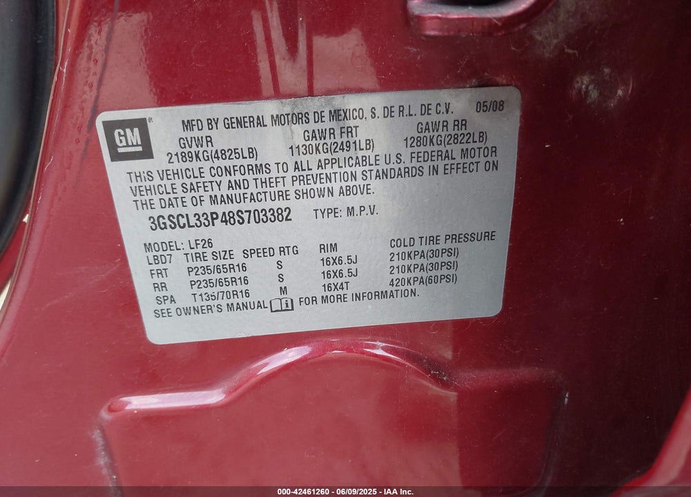 2008 SATURN VUE XE VIN: 3GSCL33P48S703382