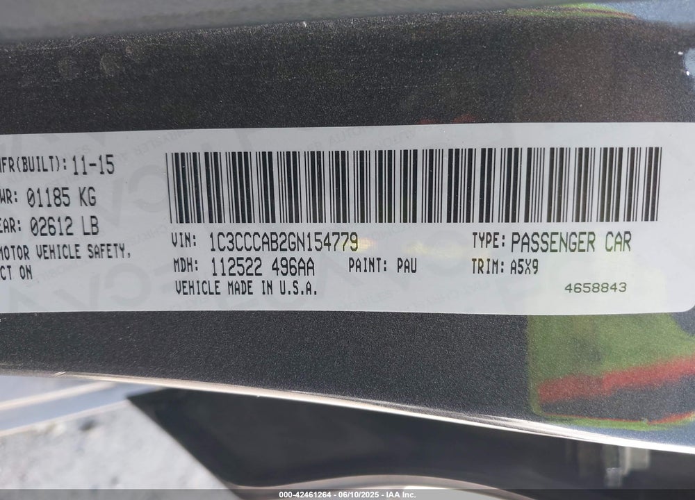 2016 CHRYSLER 200 LIMITED VIN: 1C3CCCAB2GN154779