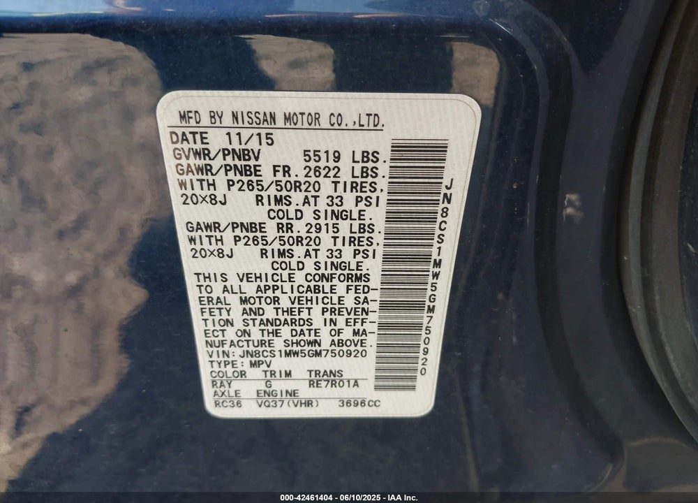 2016 INFINITI QX70 VIN: JN8CS1MW5GM750920