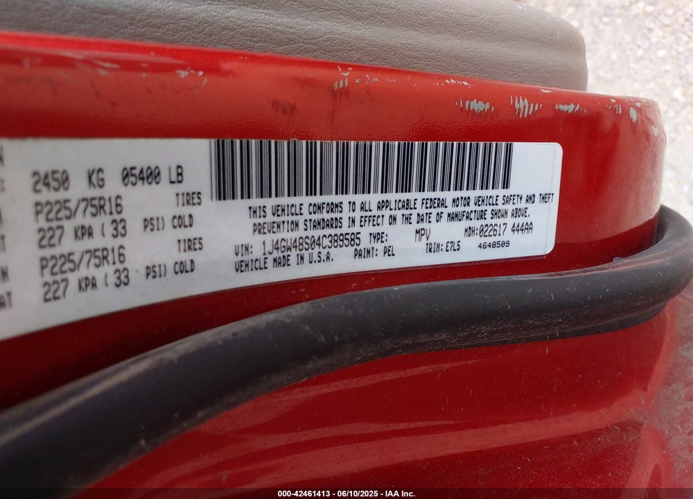 2004 JEEP GRAND CHEROKEE LAREDO VIN: 1J4GW48S04C389585