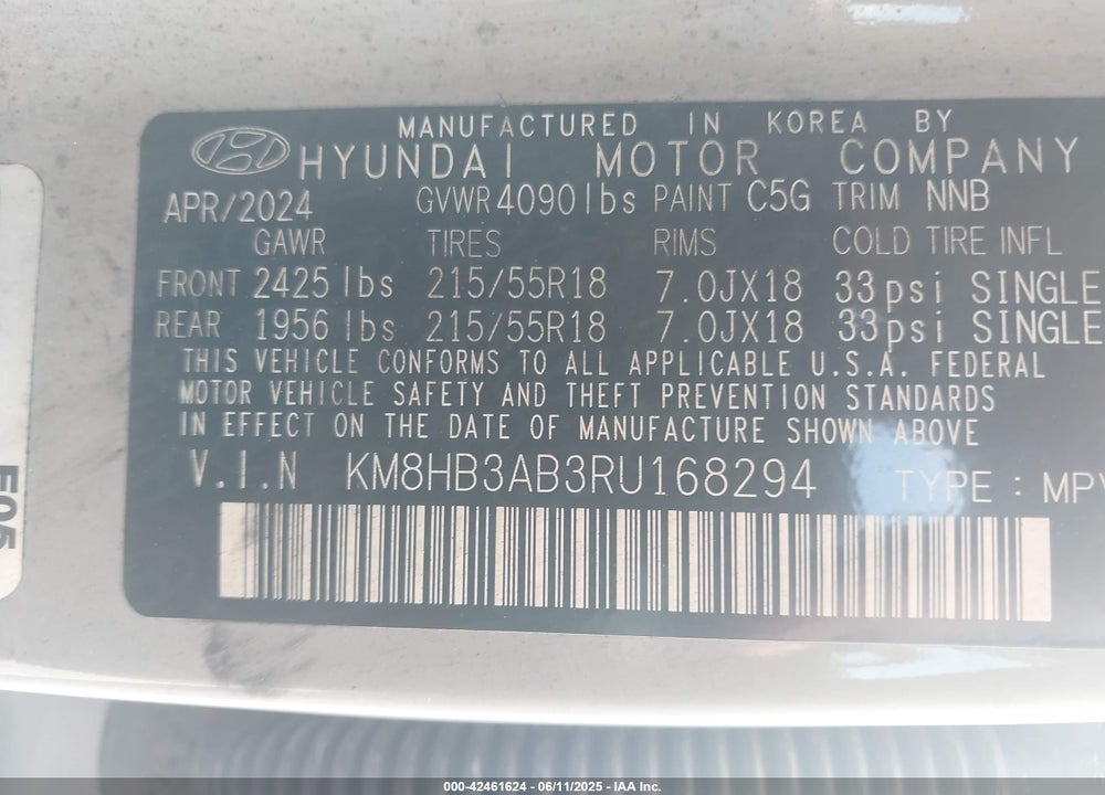 2024 HYUNDAI KONA SEL VIN: KM8HB3AB3RU168294