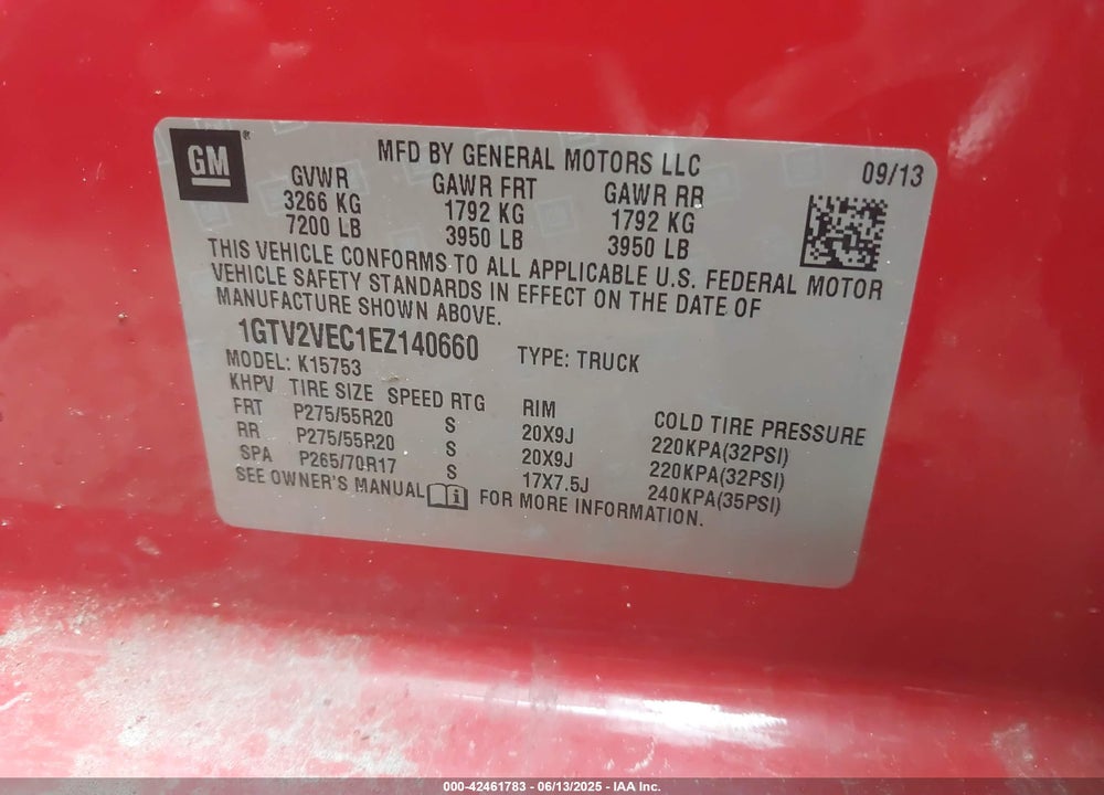 2014 GMC SIERRA 1500 VIN: 1GTV2VEC1EZ140660