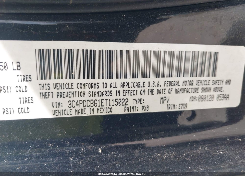 2014 DODGE JOURNEY VIN: 3C4PDCBG1ET115022