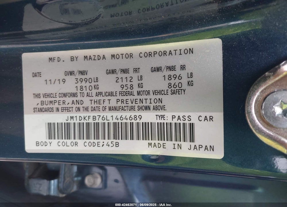 2020 MAZDA CX-3 VIN: JM1DKFB76L1464689