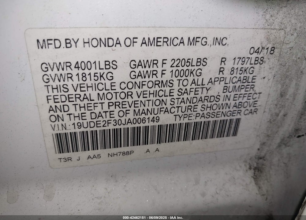 2018 ACURA ILX VIN: 19UDE2F30JA006149