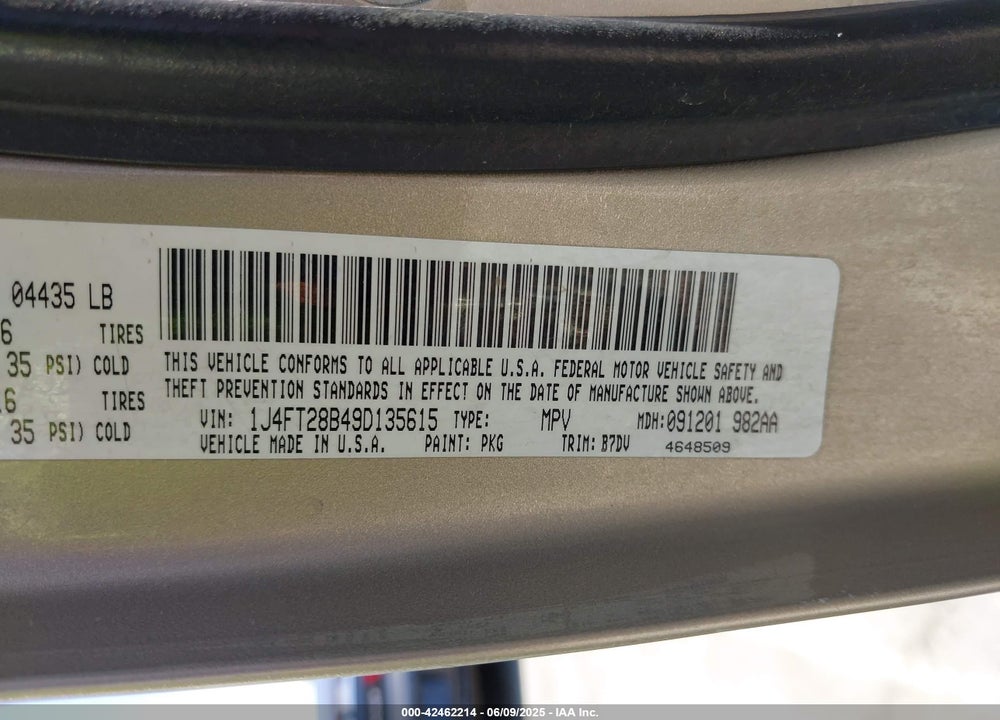 2009 JEEP PATRIOT VIN: 1J4FT28B49D135615