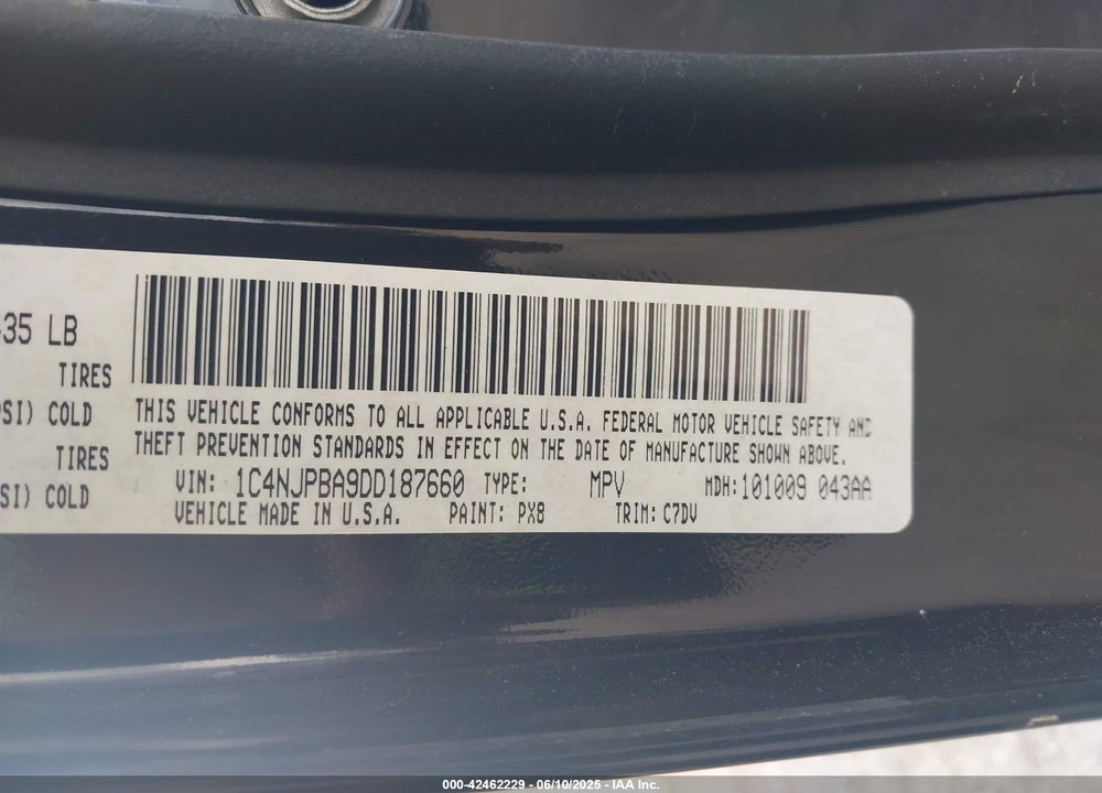 2013 JEEP PATRIOT SPORT VIN: 1C4NJPBA9DD187660