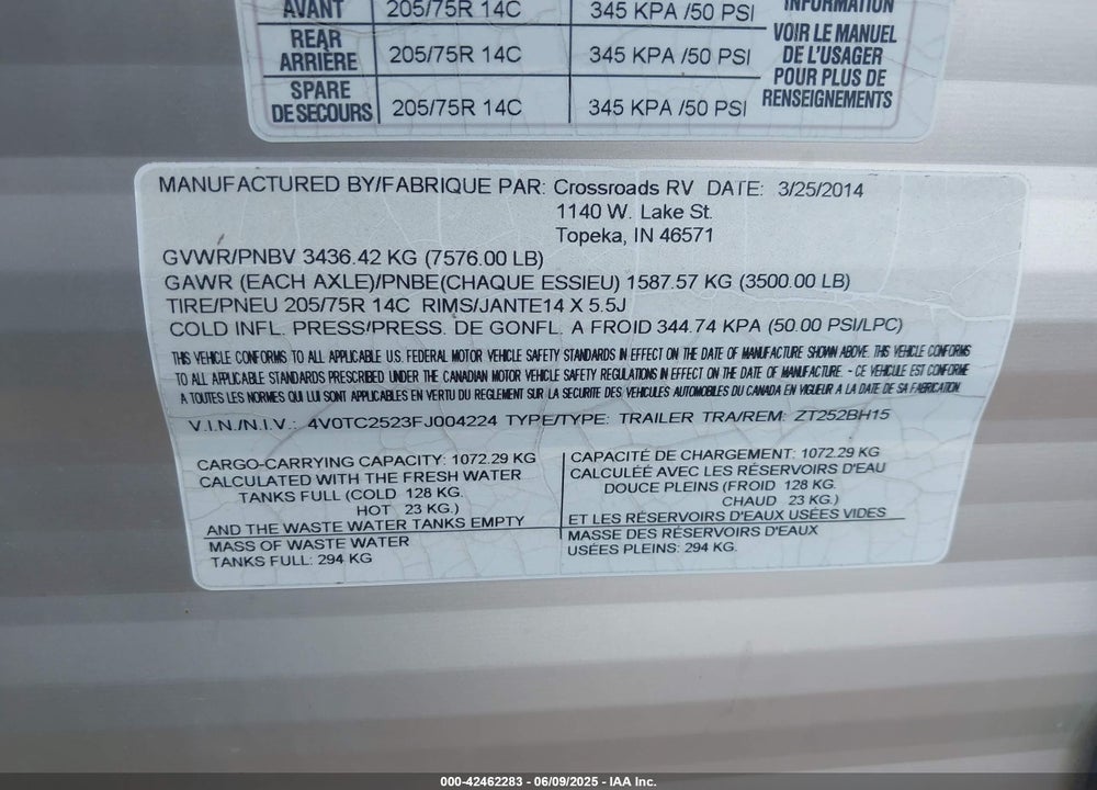 2015 CROSSROADS Z-1 VIN: 4V0TC2523FJ004224