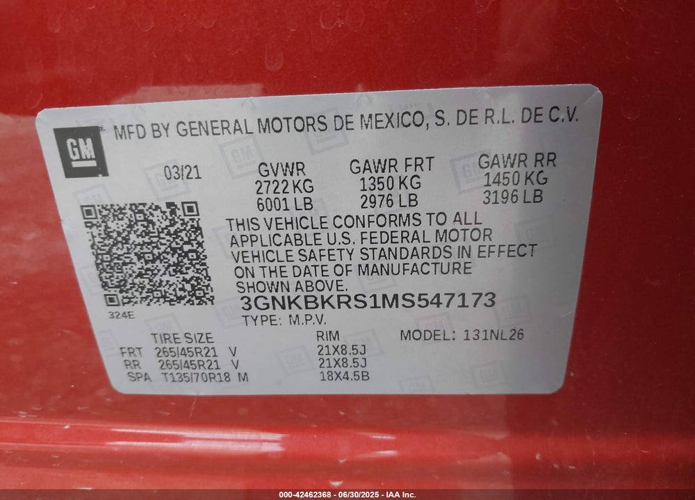 2021 CHEVROLET BLAZER AWD RS VIN: 3GNKBKRS1MS547173
