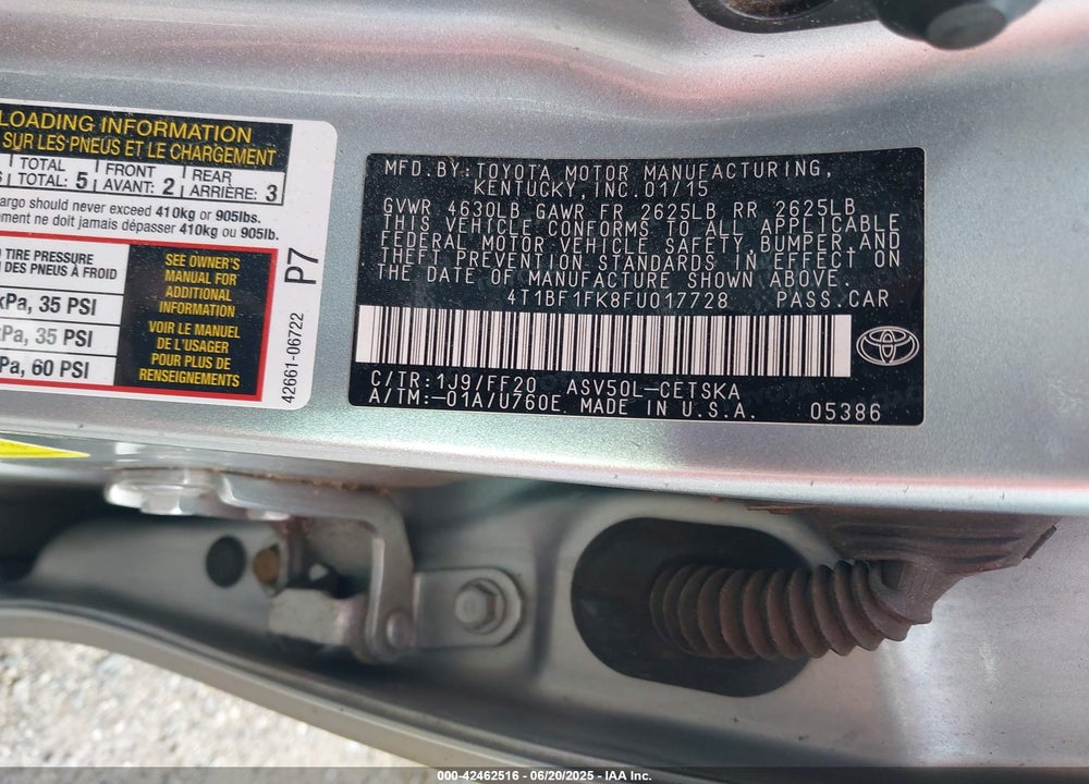 2015 TOYOTA CAMRY VIN: 4T1BF1FK8FU017728