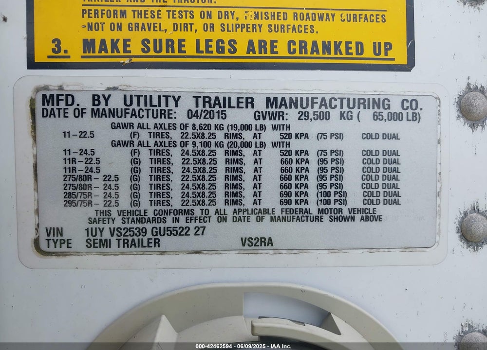 2016 UTILITY TRAILER MFG REEFER SEMI TRAILER VIN: 1UYVS2539GU552227