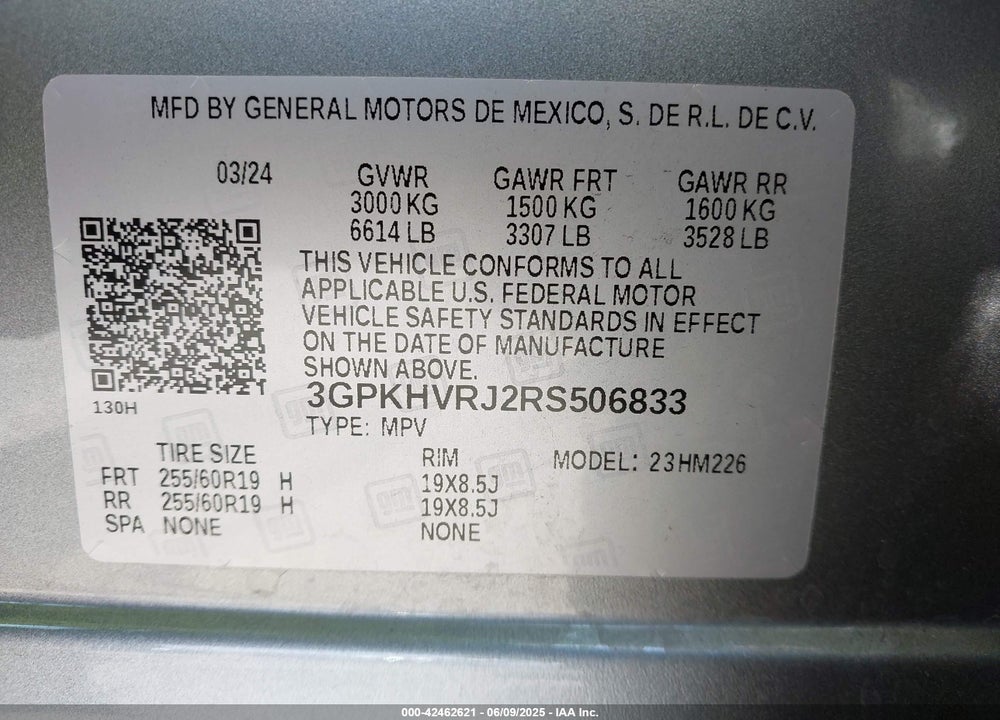2024 HONDA PROLOGUE VIN: 3GPKHVRJ2RS506833