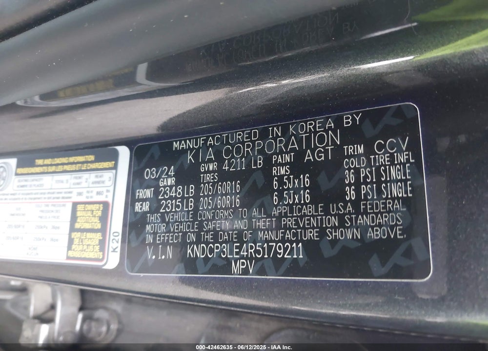 2024 KIA NIRO LX VIN: KNDCP3LE4R5179211