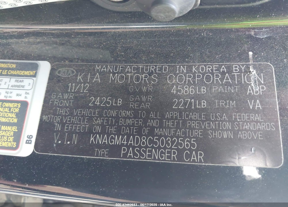 2012 KIA OPTIMA HYBRID VIN: KNAGM4AD8C5032565