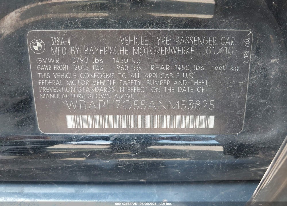 2010 BMW 328I VIN: WBAPH7G55ANM53825