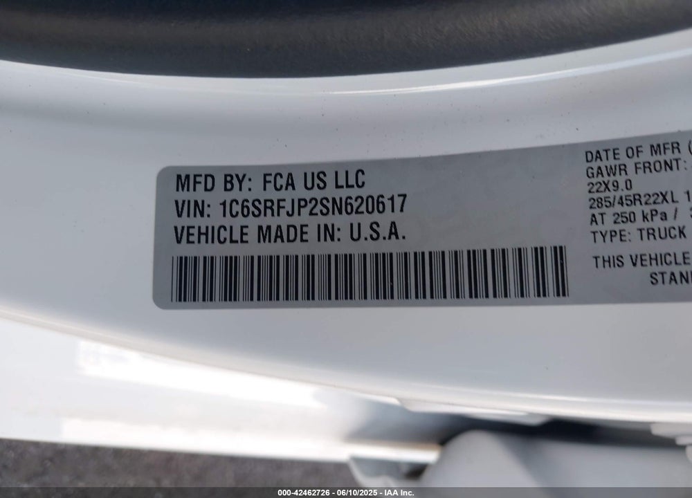 2025 RAM 1500 VIN: 1C6SRFJP2SN620617