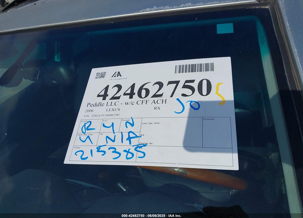 2006 LEXUS RX 330 VIN: JTJGA31U560065785