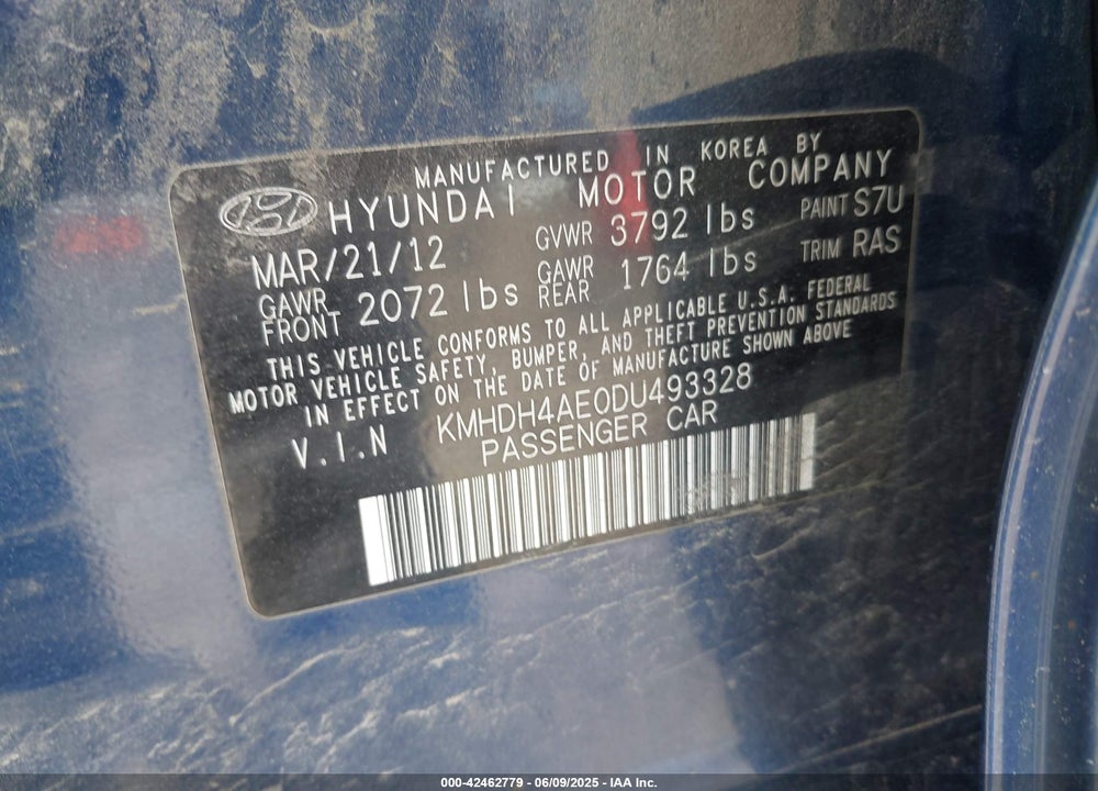 2013 HYUNDAI ELANTRA VIN: KMHDH4AE0DU493328
