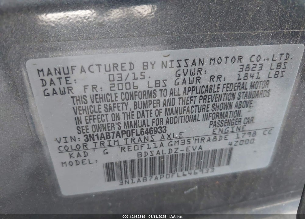 2015 NISSAN SENTRA VIN: 3N1AB7AP0FL646933