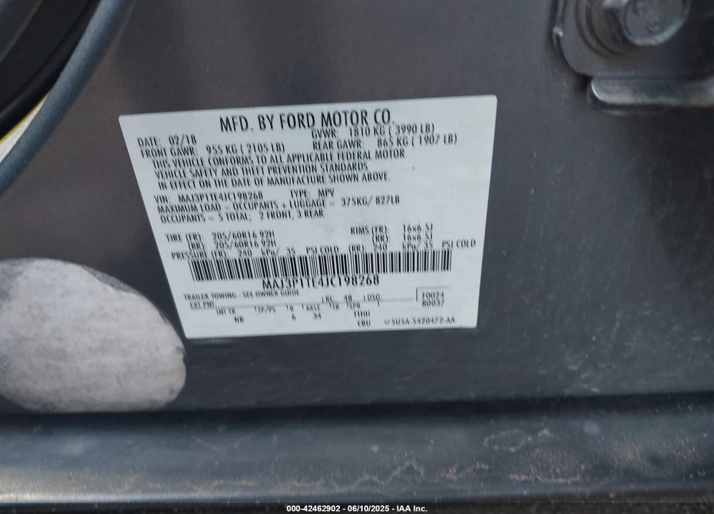 2018 FORD ECOSPORT SE VIN: MAJ3P1TE4JC198268