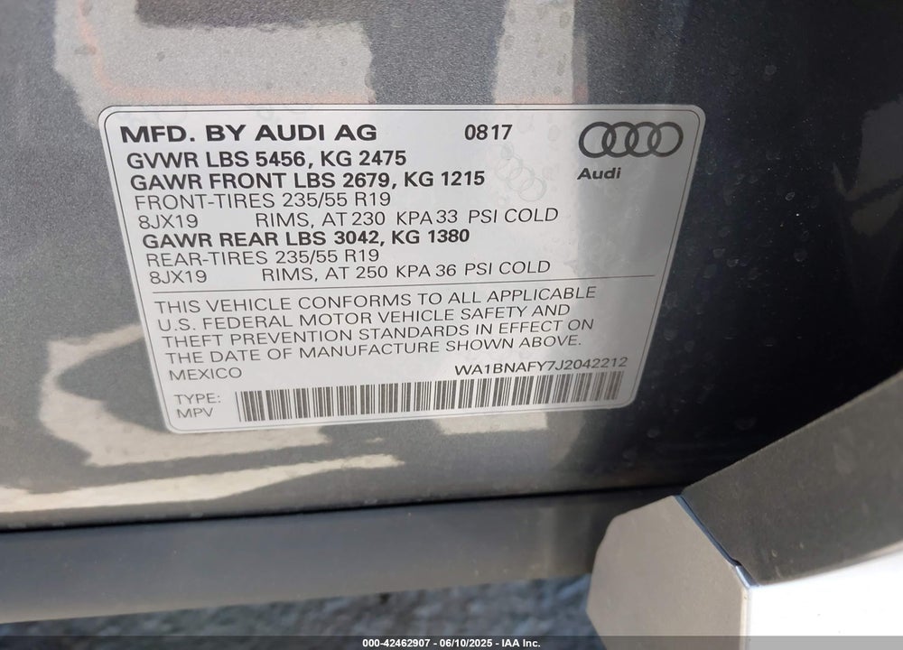2018 AUDI Q5 VIN: WA1BNAFY7J2042212