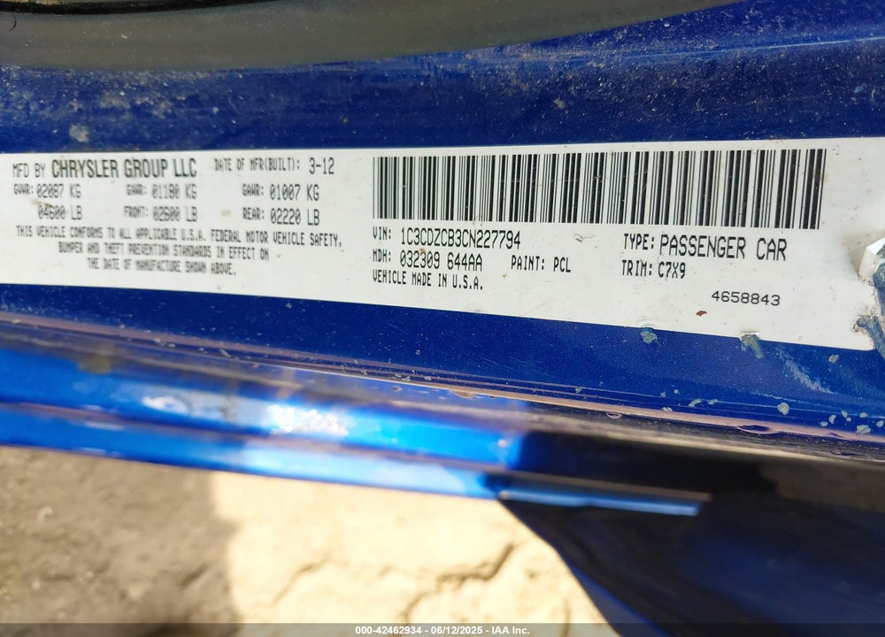 2012 DODGE AVENGER SXT VIN: 1C3CDZCB3CN227794