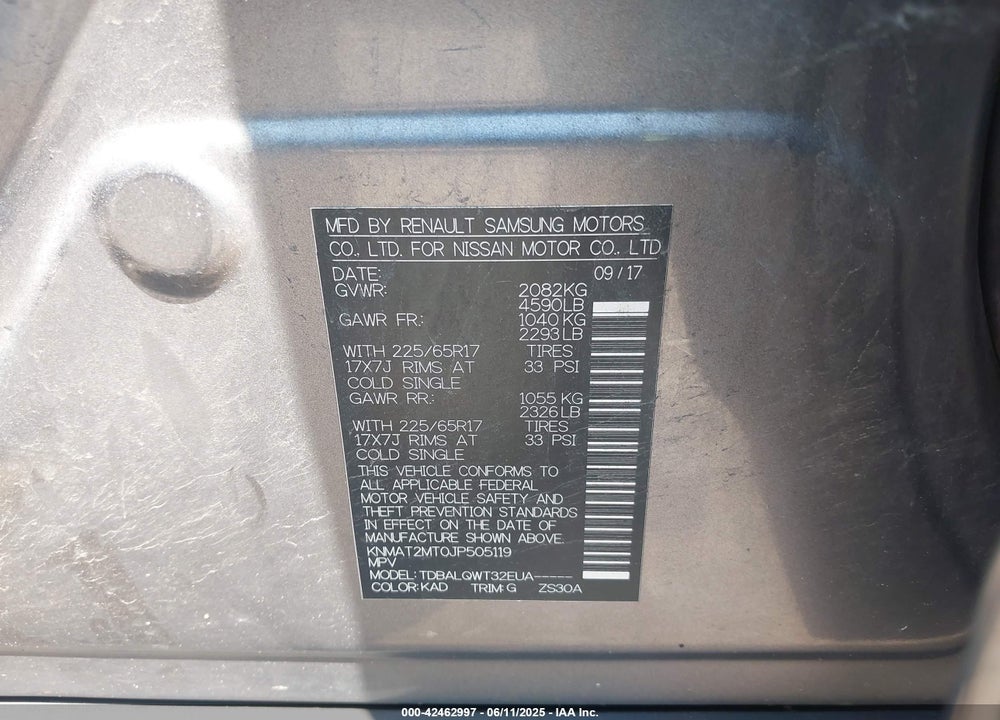 2018 NISSAN ROGUE VIN: KNMAT2MT0JP505119