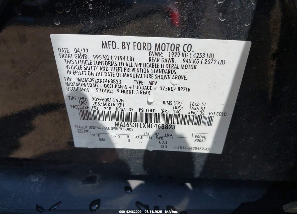 2022 FORD ECOSPORT VIN: MAJ6S3FLXNC468823