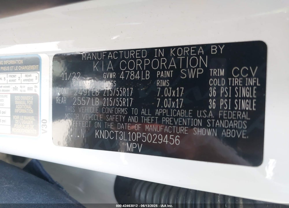 2023 KIA NIRO EV WAVE VIN: KNDCT3L10P5029456