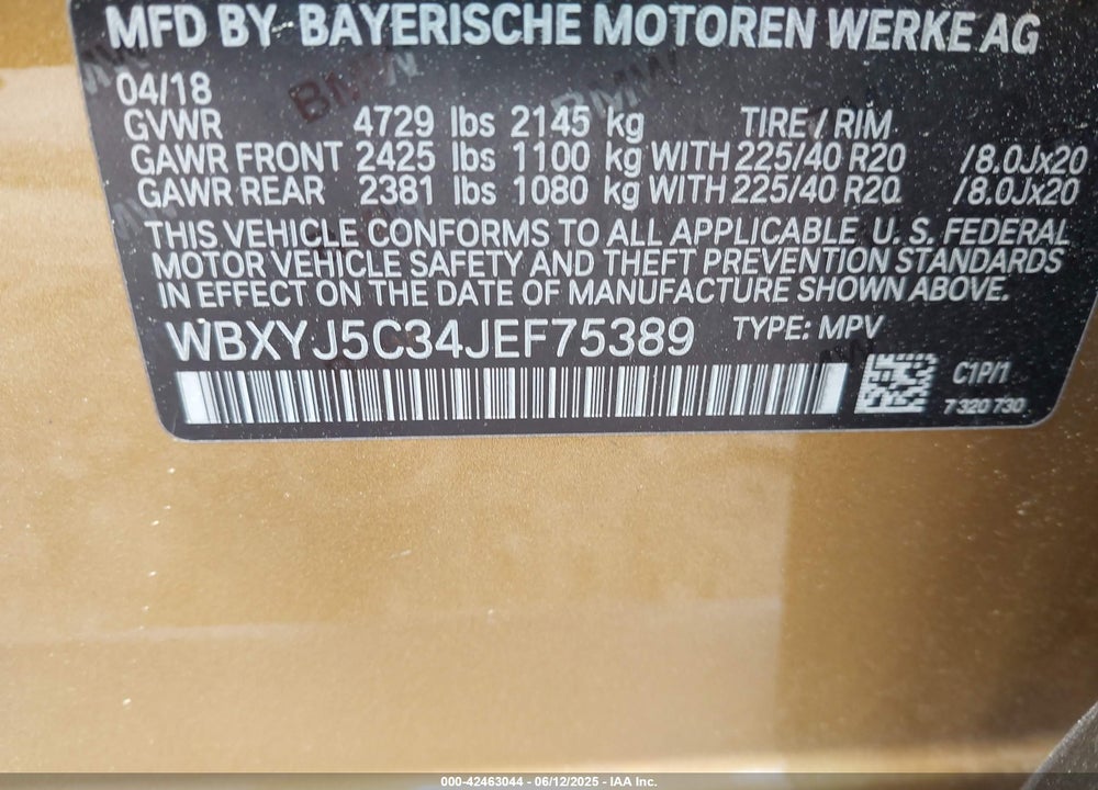 2018 BMW X2 VIN: WBXYJ5C34JEF75389