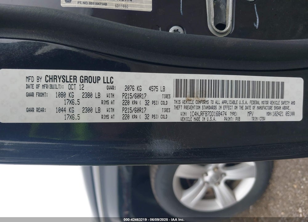 2013 JEEP PATRIOT VIN: 1C4NJRFB7DD168474