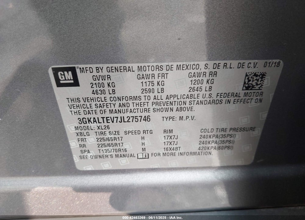 2018 GMC TERRAIN VIN: 3GKALTEV7JL275746