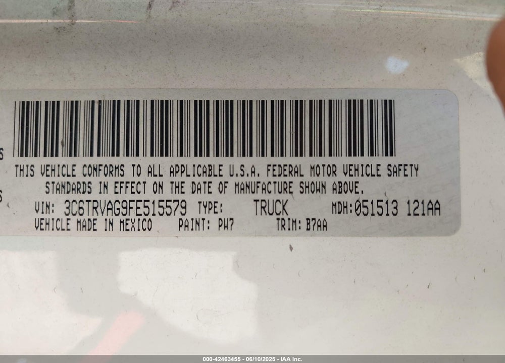 2015 RAM PROMASTER 1500 LOW ROOF VIN: 3C6TRVAG9FE515579