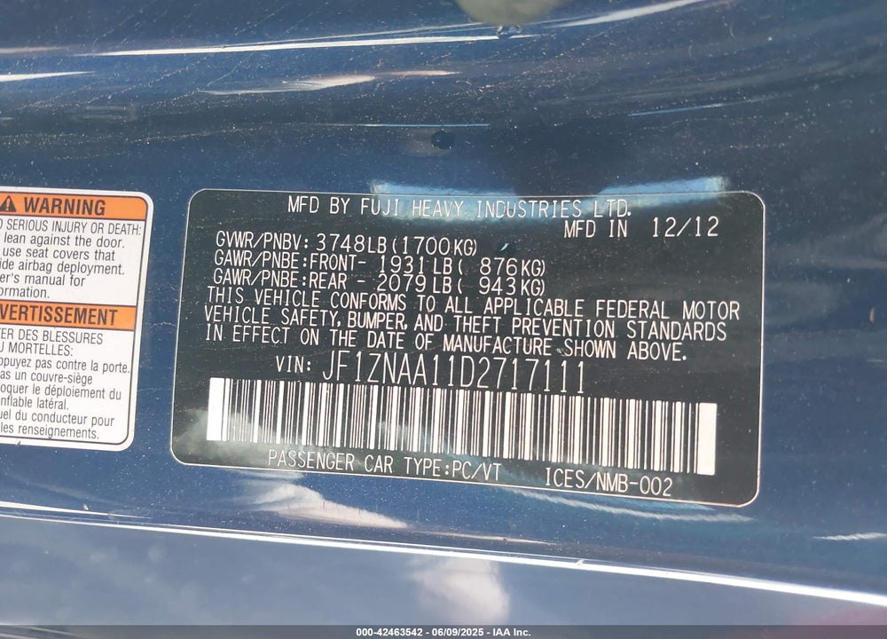 2013 SCION FR-S VIN: JF1ZNAA11D2717111