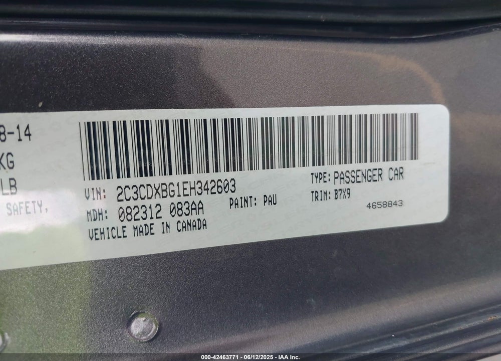 2014 DODGE CHARGER VIN: 2C3CDXBG1EH342603